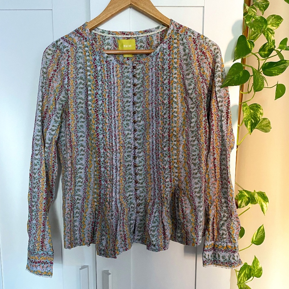 Floral 100% Cotton Relaxed Blouse Size M